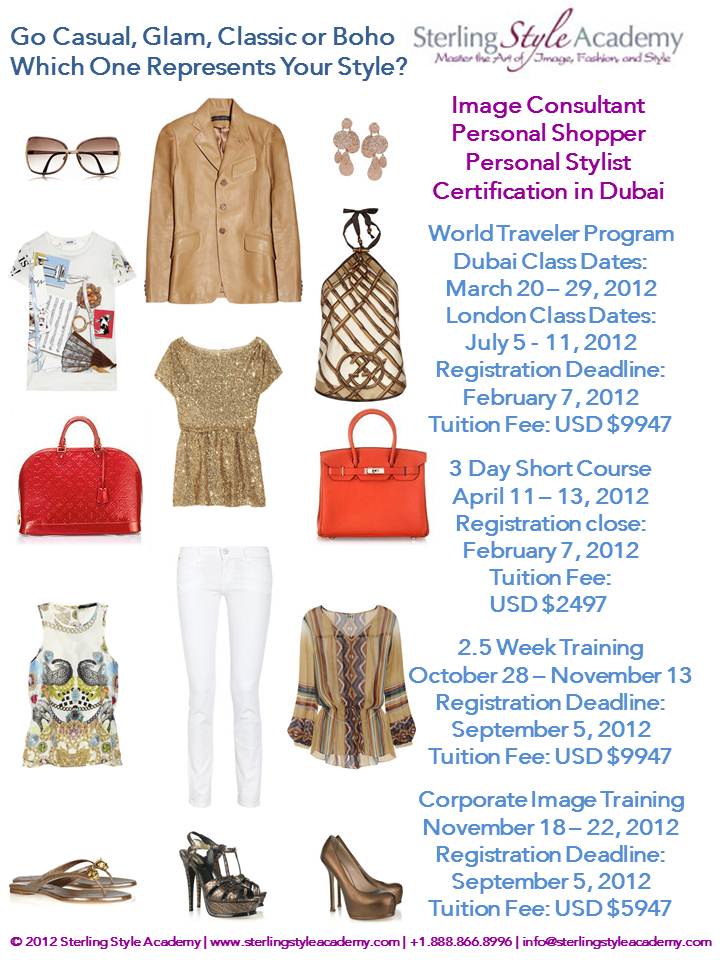 Dubai Corporate Image Consultant & Personal Stylist Training Sterling Style Academy 2012 (Cas, Glam, Classic or Boho)