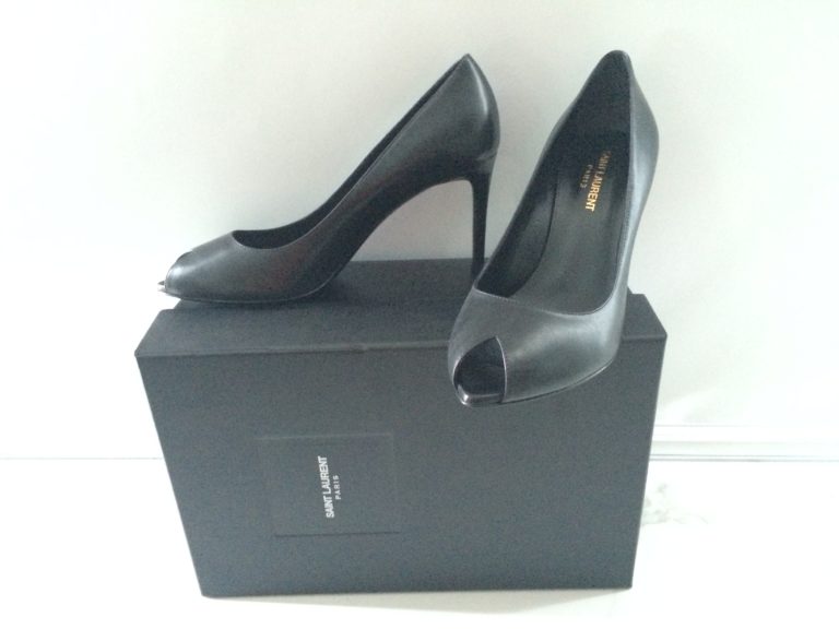 SAINT LAURENT PARIS 80 ESCARPIN PEEP TOE SHOE IN BLACK LEATHER | COVETED CLOSET SALE