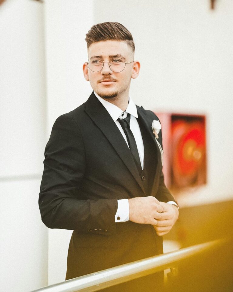 elegant bridegroom in tuxedo